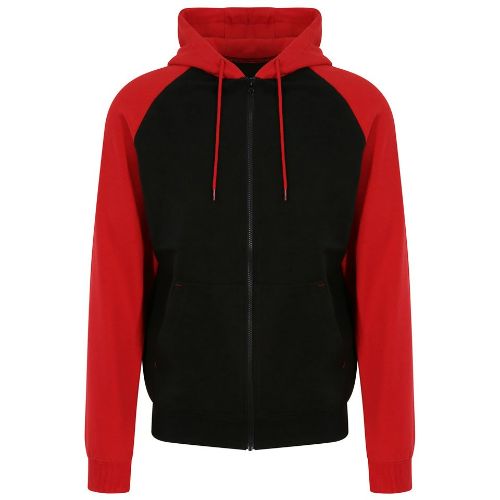 Awdis Just Hoods Baseball Zoodie Jet Black/Fire Red